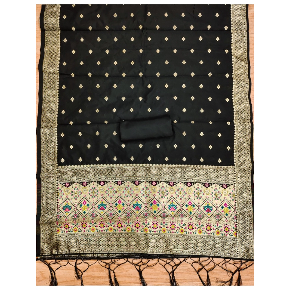 Generic Women's Banarasi Silk Printed Unstitched Salwar Suit Material With Dupatta (Black, 3Mtrs) Generic Women's Banarasi Silk Printed Unstitched Salwar Suit Material With Dupatta (Black, 3Mtrs)