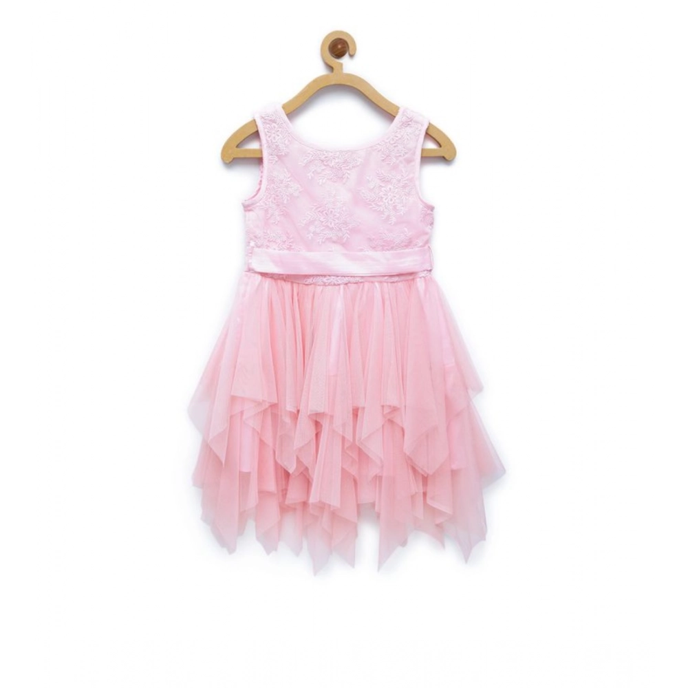 Generic Girl's Polyester Net Floral Printed Sleeveless Round Neck Dress (Light Pink) Generic Girl's Polyester Net Floral Printed Sleeveless Round Neck Dress (Light Pink)