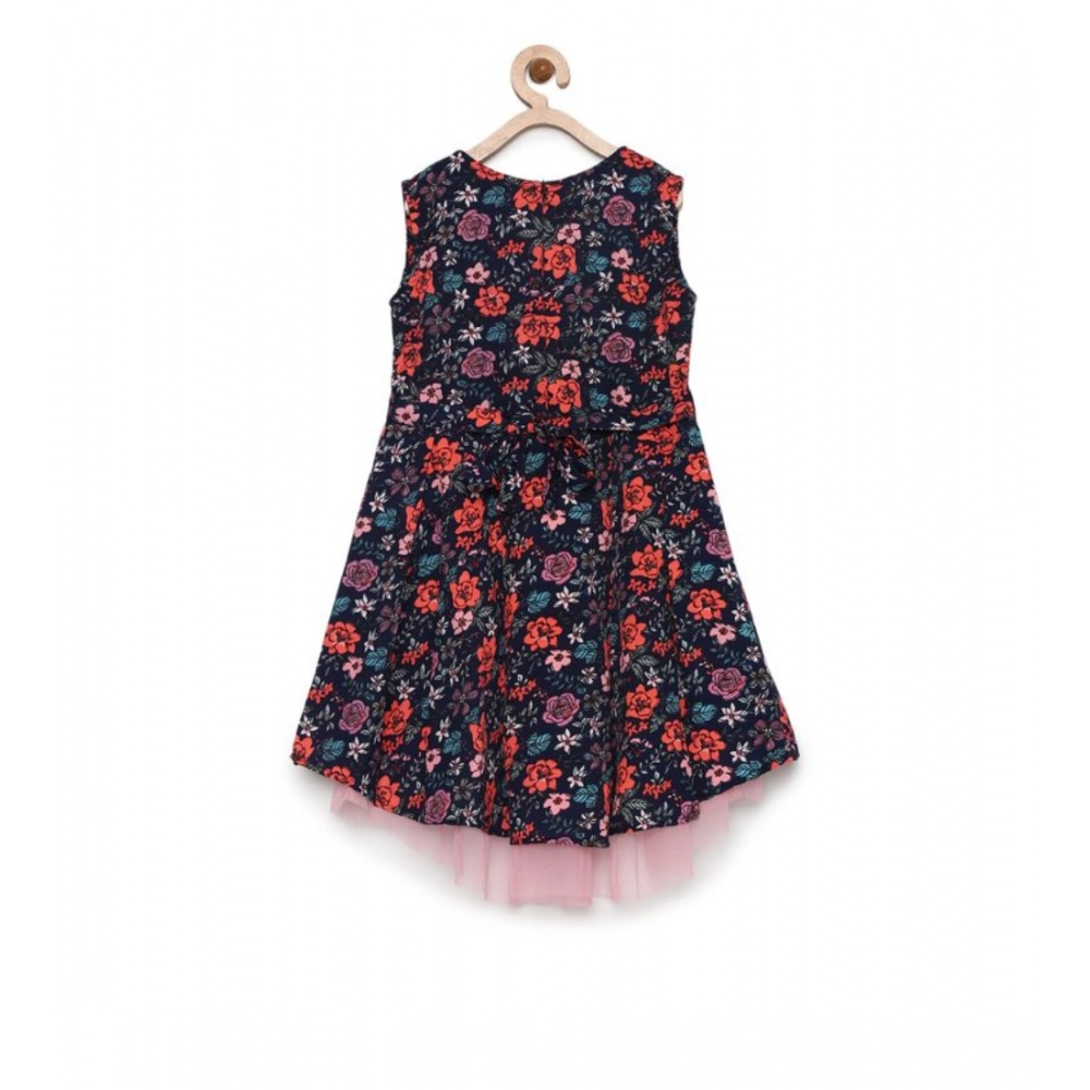 Generic Girl's Polyester Crepe Embellished Sleeveless Round Neck Dress (Multicolor) Generic Girl's Polyester Crepe Embellished Sleeveless Round Neck Dress (Multicolor)