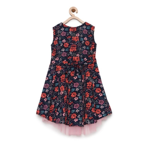 Generic Girl's Polyester Crepe Embellished Sleeveless Round Neck Dress (Multicolor)