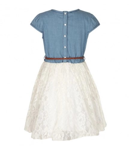 Generic Girl's Denim Embroidery Short Sleeve Round Neck Dress (White) Generic Girl's Denim Embroidery Short Sleeve Round Neck Dress (White)