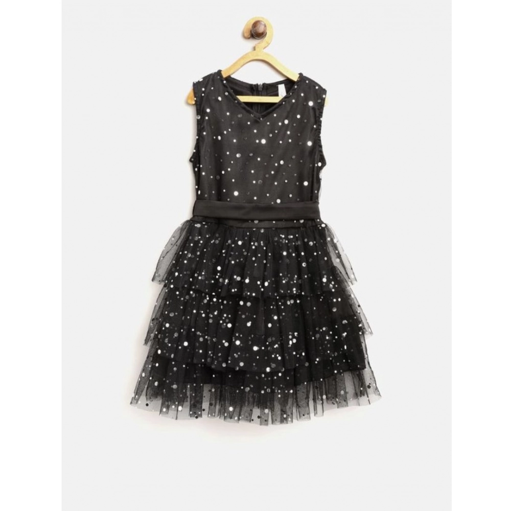 Generic Girl's Net Embellished Sleeveless V-Neck Dress (Black) Generic Girl's Net Embellished Sleeveless V-Neck Dress (Black)