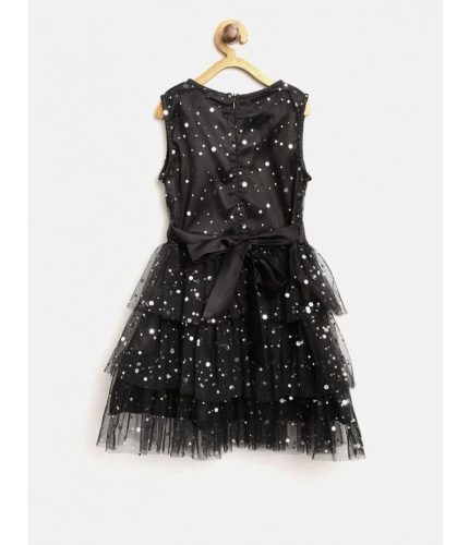 Generic Girl's Net Embellished Sleeveless V-Neck Dress (Black) Generic Girl's Net Embellished Sleeveless V-Neck Dress (Black)