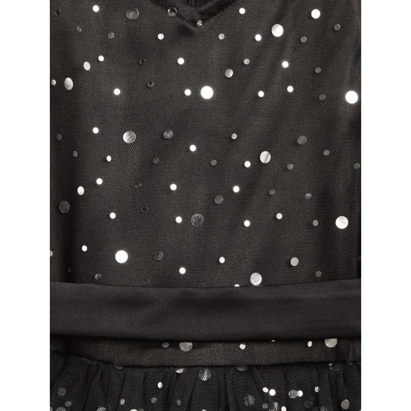 Girl's Net Embellished Sleeveless V-Neck Dress (Black)