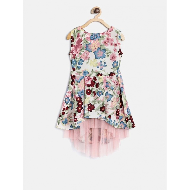 Girl's Polyester Crepe Printed Short Sleeve Round Neck Dress (Multicolor) Girl's Polyester Crepe Printed Short Sleeve Round Neck Dress (Multicolor)