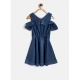 Generic Girl's Denim Floral Printed Bell Sleeve Halter Neck Dress (Blue) Generic Girl's Denim Floral Printed Bell Sleeve Halter Neck Dress (Blue)