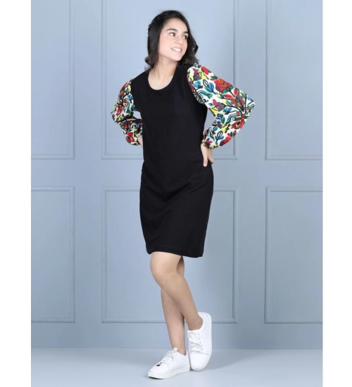 Generic Girl's Polyester Printed Long Sleeve Round Neck Dress (Multicolor)