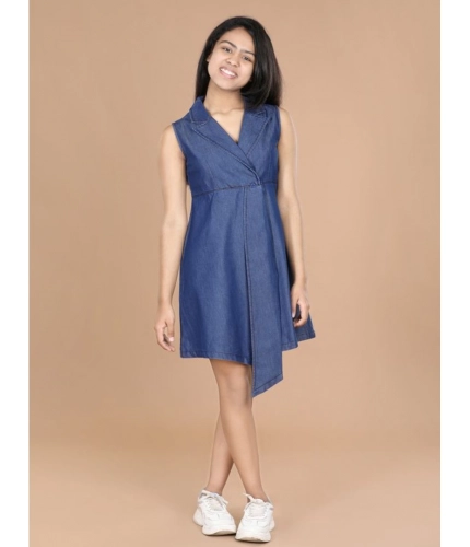 Generic Girl's Denim Solid Sleeveless Shirt collar Dress (Blue) Generic Girl's Denim Solid Sleeveless Shirt collar Dress (Blue)