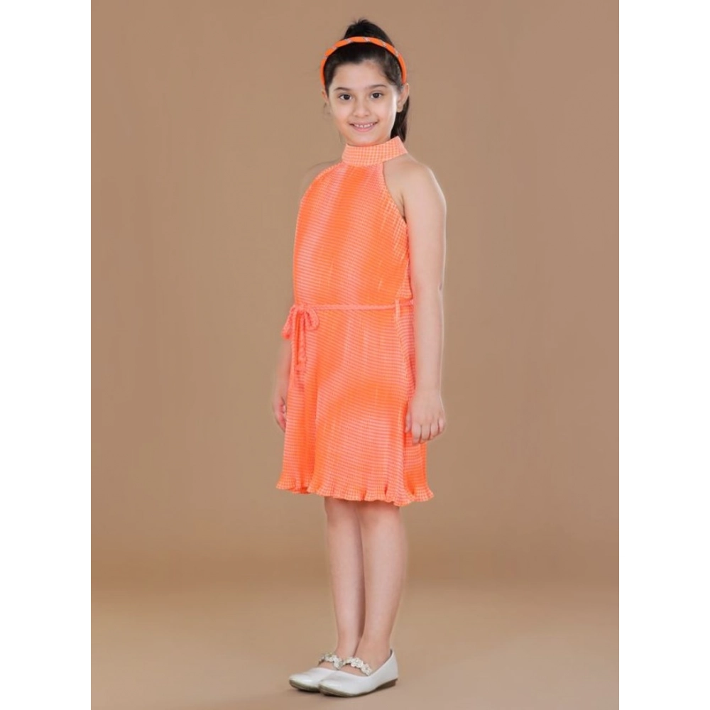 Generic Girl's Polyester Crepe Printed Sleeveless Round Neck Dress (Orange) Generic Girl's Polyester Crepe Printed Sleeveless Round Neck Dress (Orange)