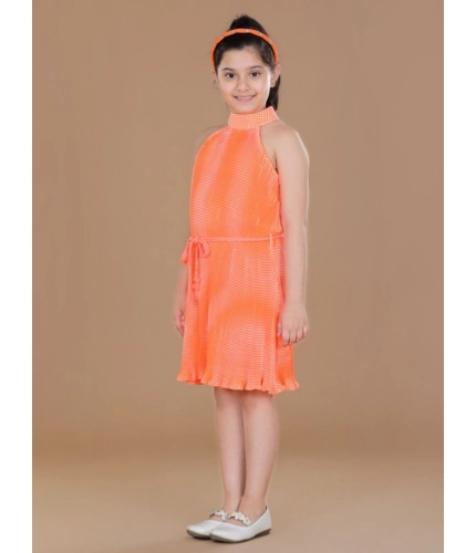 Generic Girl's Polyester Crepe Printed Sleeveless Round Neck Dress (Orange) Generic Girl's Polyester Crepe Printed Sleeveless Round Neck Dress (Orange)