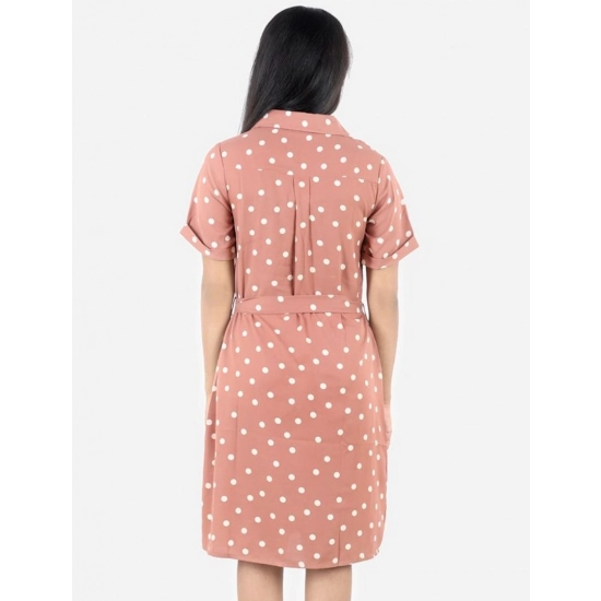 Generic Girl's Polyester Printed Short Sleeve Shirt collar Dress (Brown)