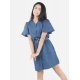 Generic Girl's Denim Solid Short Sleeve V-Neck Dress (Blue) Generic Girl's Denim Solid Short Sleeve V-Neck Dress (Blue)