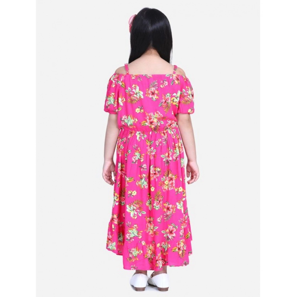 Generic Girl's Rayon Solid Short Sleeve Shoulder Straps Dress (Pink) Generic Girl's Rayon Solid Short Sleeve Shoulder Straps Dress (Pink)