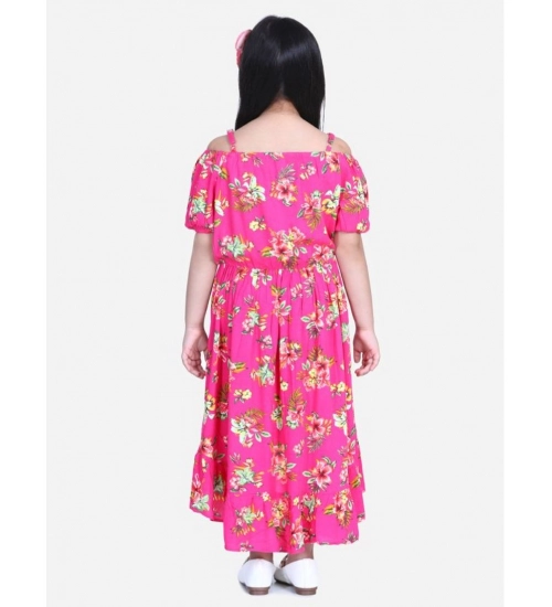Generic Girl's Rayon Solid Short Sleeve Shoulder Straps Dress (Pink)