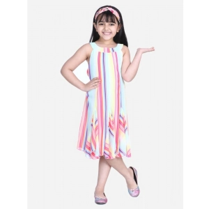 Generic Girl's Polyester Crepe Striped Sleeveless Round Neck Dress (Multicolor)