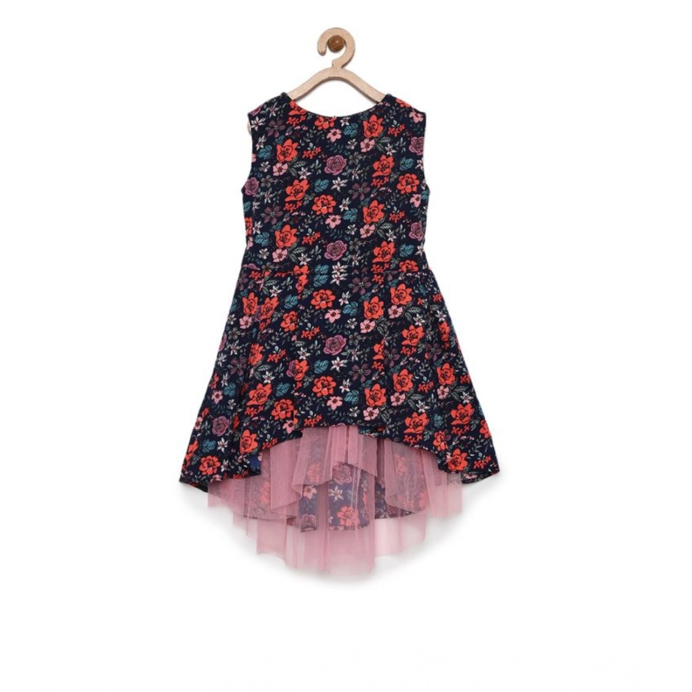 Generic Girl's Polyester Crepe Embellished Sleeveless Round Neck Dress (Multicolor) Generic Girl's Polyester Crepe Embellished Sleeveless Round Neck Dress (Multicolor)