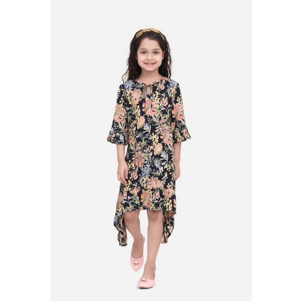 Generic Girl's Rayon Striped Bell Sleeve Round Neck Dress (Multicolor) Generic Girl's Rayon Striped Bell Sleeve Round Neck Dress (Multicolor)
