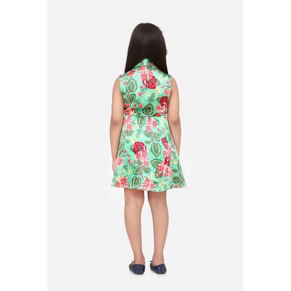 Generic Girl's Satin Floral Printed Sleeveless Shirt Collar Dress (Multicolor) Generic Girl's Satin Floral Printed Sleeveless Shirt Collar Dress (Multicolor)