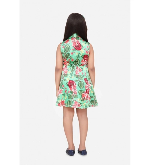 Generic Girl's Satin Floral Printed Sleeveless Shirt Collar Dress (Multicolor)