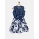 Generic Girl's Denim-Polyester Crepe Solid Sleeveless Round Neck Dress (Blue-White) Generic Girl's Denim-Polyester Crepe Solid Sleeveless Round Neck Dress (Blue-White)