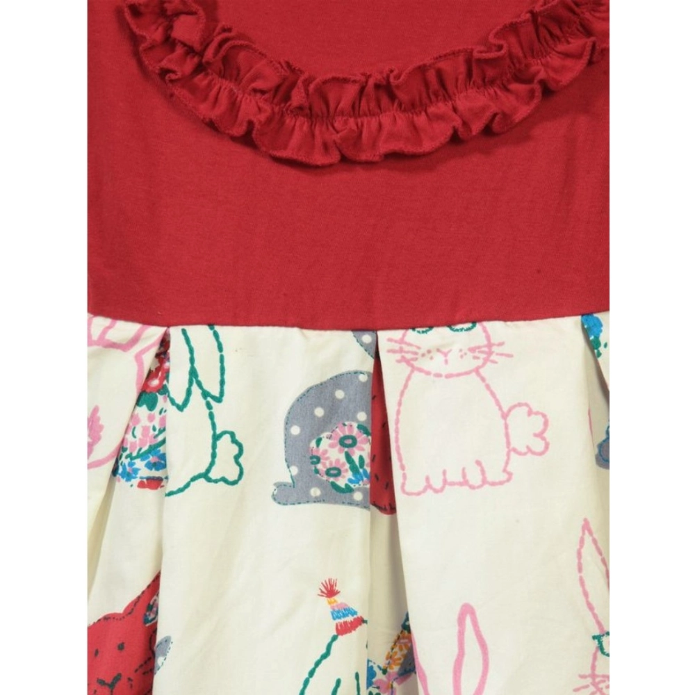 Generic Girl's Cotton Printed Short Sleeve Round Neck Dress (Red-White) Generic Girl's Cotton Printed Short Sleeve Round Neck Dress (Red-White)