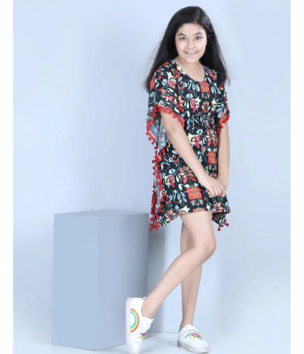 Generic Girl's Polyester Moss Printed Kaftan Sleeve Round Neck Dress (Multicolor) Generic Girl's Polyester Moss Printed Kaftan Sleeve Round Neck Dress (Multicolor)