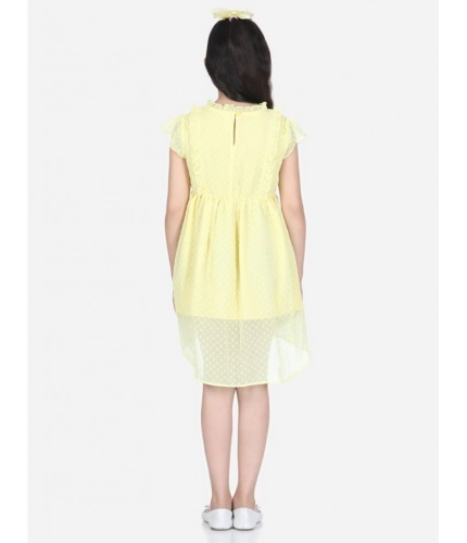 Generic Girl's Polyester Solid Short Sleeve Round Neck Dress (Lemon Yellow) Generic Girl's Polyester Solid Short Sleeve Round Neck Dress (Lemon Yellow)