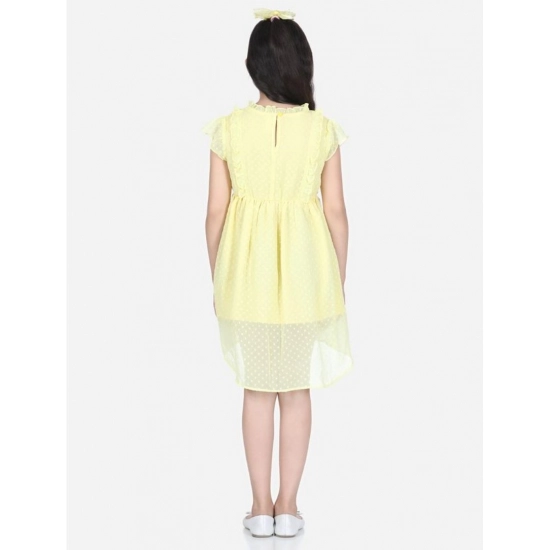 Generic Girl's Polyester Solid Short Sleeve Round Neck Dress (Lemon Yellow)