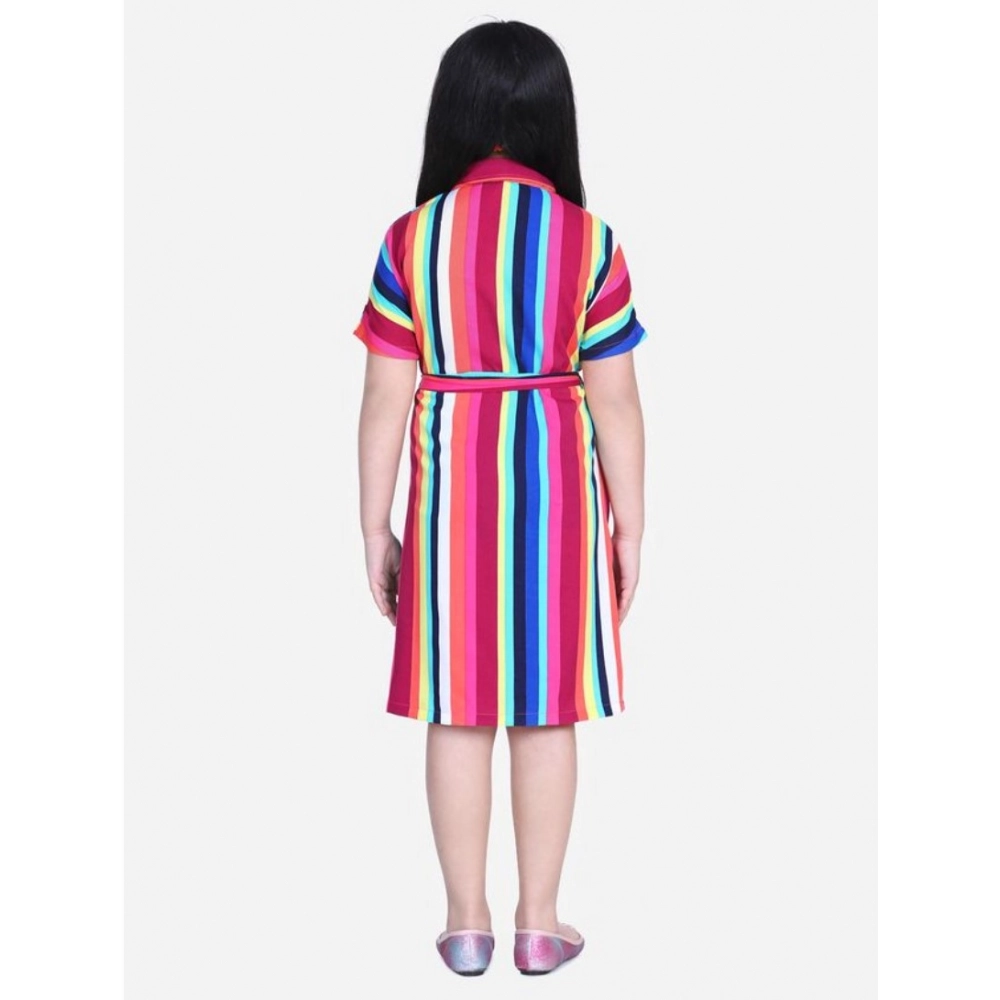Generic Girl's Polyester Crepe Striped Short Sleeve Shirt collar Dress (Multicolor) Generic Girl's Polyester Crepe Striped Short Sleeve Shirt collar Dress (Multicolor)