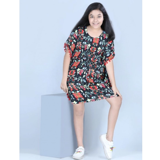 Generic Girl's Polyester Moss Printed Kaftan Sleeve Round Neck Dress (Multicolor)