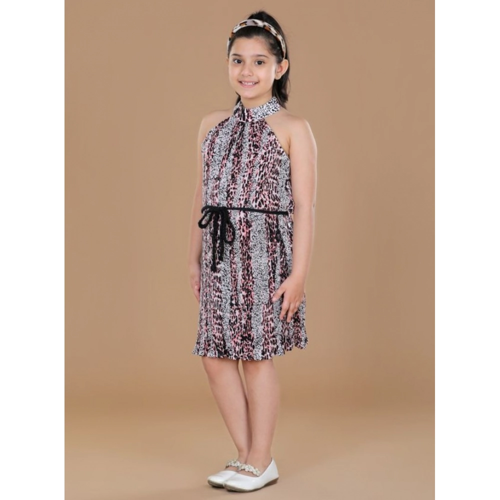 Generic Girl's Polyester Crepe Printed Sleeveless Round Neck Dress (Black-Pink) Generic Girl's Polyester Crepe Printed Sleeveless Round Neck Dress (Black-Pink)
