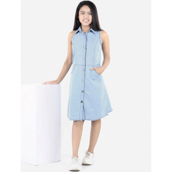 Generic Girl's Denim Solid Sleeveless Shirt collar Dress (Blue) Generic Girl's Denim Solid Sleeveless Shirt collar Dress (Blue)