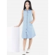 Generic Girl's Denim Solid Sleeveless Shirt collar Dress (Blue) Generic Girl's Denim Solid Sleeveless Shirt collar Dress (Blue)