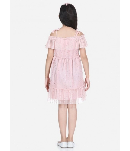 Generic Girl's Polyester Net Embellished Short Sleeve Shoulder Straps Dress (Pink) Generic Girl's Polyester Net Embellished Short Sleeve Shoulder Straps Dress (Pink)