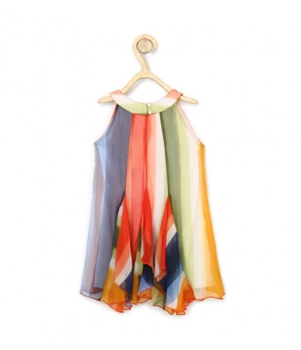 Generic Girl's Chiffon Graphic Sleeveless Round Neck Dress (Orange) Generic Girl's Chiffon Graphic Sleeveless Round Neck Dress (Orange)