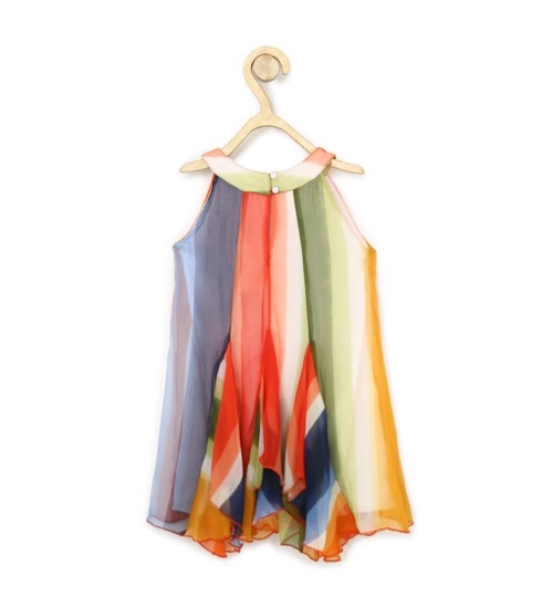 Generic Girl's Chiffon Graphic Sleeveless Round Neck Dress (Orange)