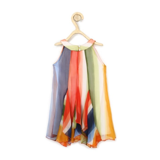 Generic Girl's Chiffon Graphic Sleeveless Round Neck Dress (Orange)