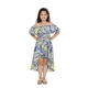 Generic Girl's Polyester Moss Printed Off Shoulder Straps Dress (Blue) Generic Girl's Polyester Moss Printed Off Shoulder Straps Dress (Blue)