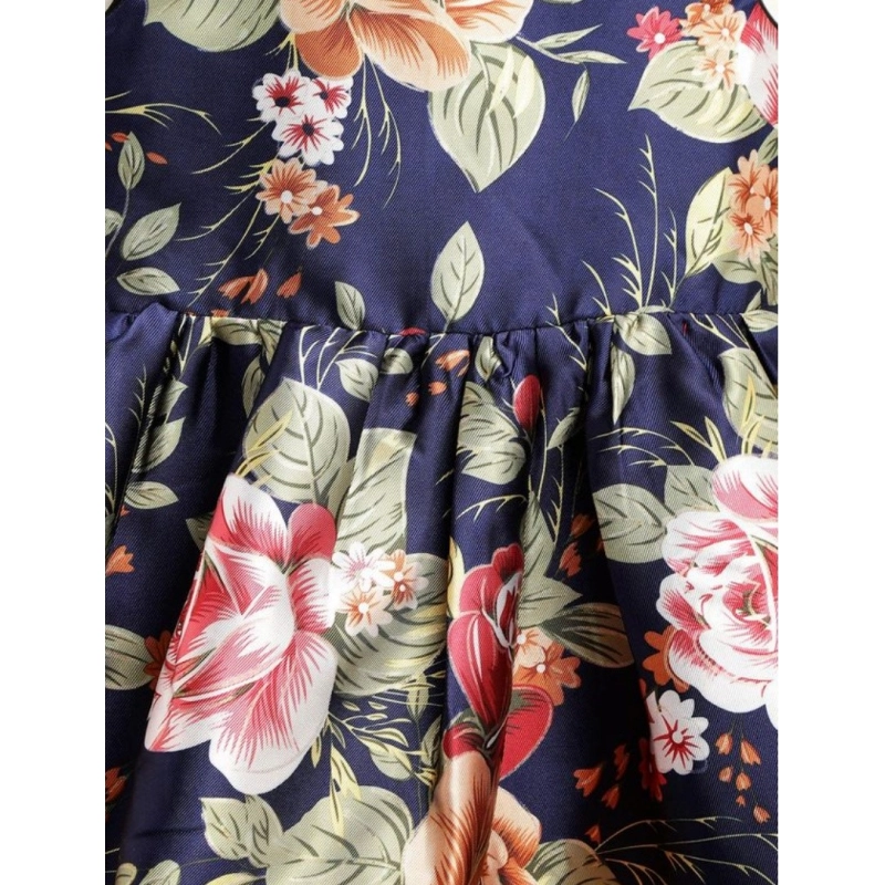 Girl's Polyester Net Net Inset Sleeveless Round Neck Dress (Navy Blue) Girl's Polyester Net Net Inset Sleeveless Round Neck Dress (Navy Blue)