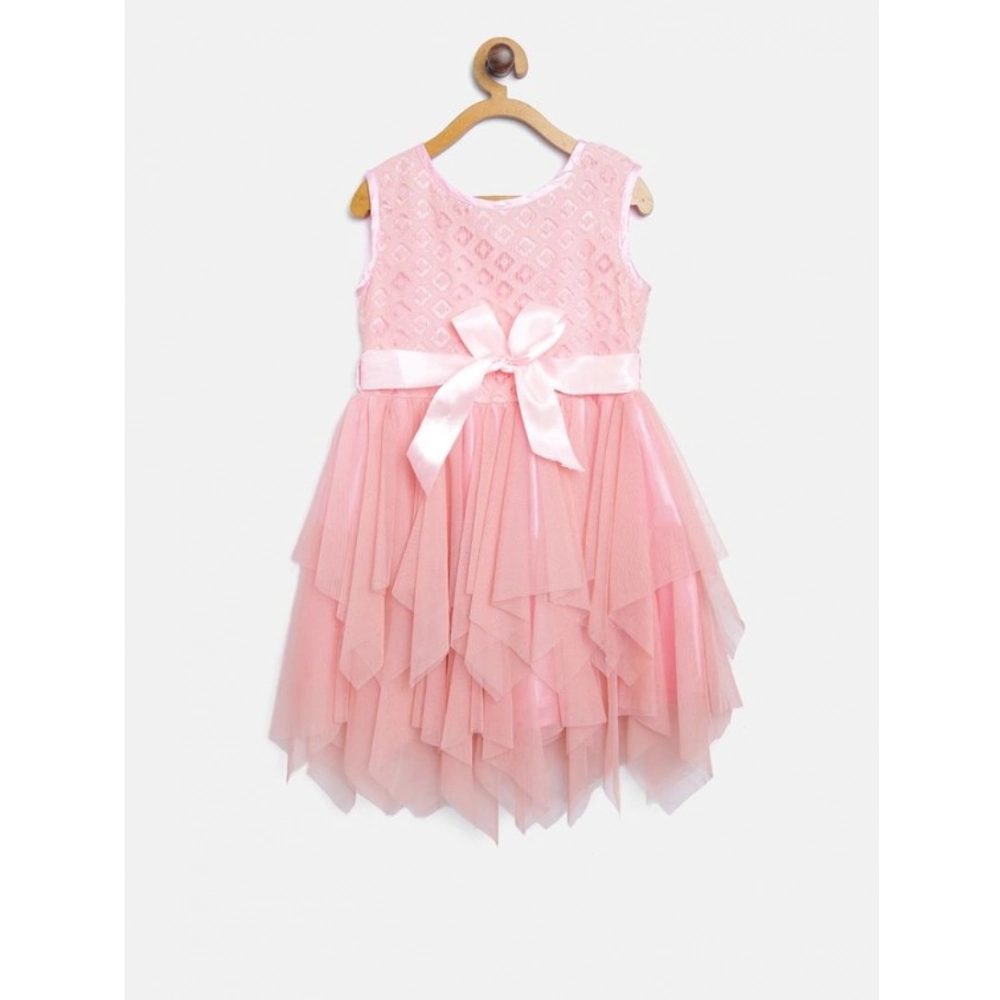 Generic Girl's Polyester Net Embroidered Sleeveless Round Neck Dress (Peach) Generic Girl's Polyester Net Embroidered Sleeveless Round Neck Dress (Peach)