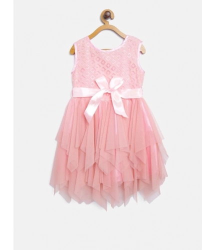 Generic Girl's Polyester Net Embroidered Sleeveless Round Neck Dress (Peach) Generic Girl's Polyester Net Embroidered Sleeveless Round Neck Dress (Peach)