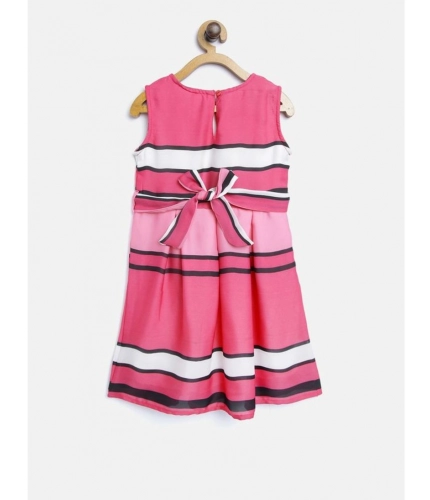 Generic Girl's Satin Striped Sleeveless Round Neck Dress (Pink) Generic Girl's Satin Striped Sleeveless Round Neck Dress (Pink)