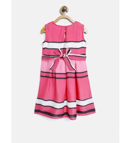 Generic Girl's Satin Striped Sleeveless Round Neck Dress (Pink)