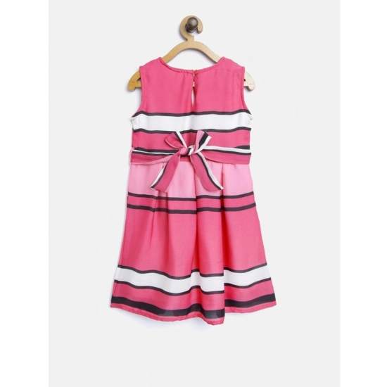 Generic Girl's Satin Striped Sleeveless Round Neck Dress (Pink)