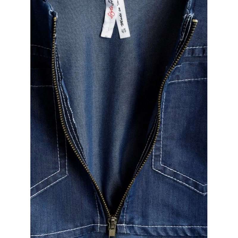 Girl's Denim Floral Printed Bell Sleeve Halter Neck Dress (Blue)