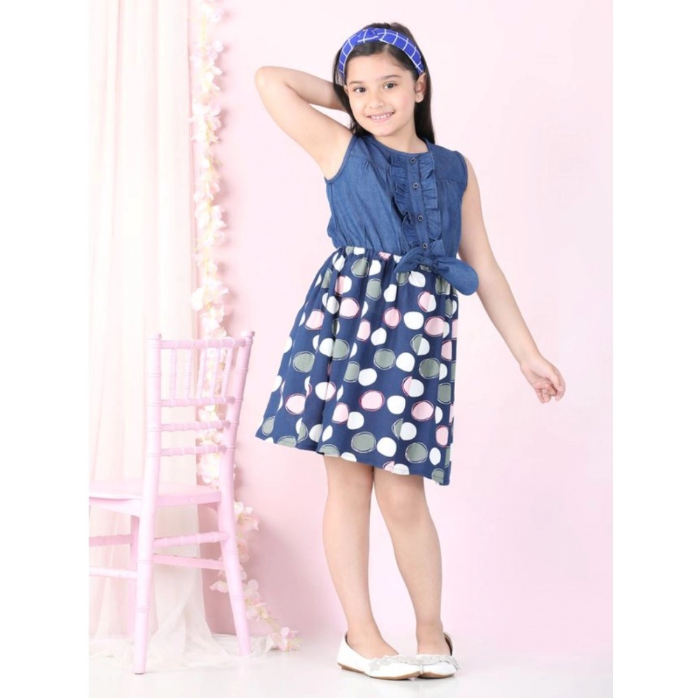Generic Girl's Denim Rayon Printed Sleeveless Round Neck Dress (Blue) Generic Girl's Denim Rayon Printed Sleeveless Round Neck Dress (Blue)