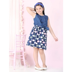 Generic Girl's Denim  Rayon Printed Sleeveless Round Neck Dress (Blue)