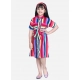 Generic Girl's Polyester Crepe Striped Short Sleeve Shirt collar Dress (Multicolor) Generic Girl's Polyester Crepe Striped Short Sleeve Shirt collar Dress (Multicolor)