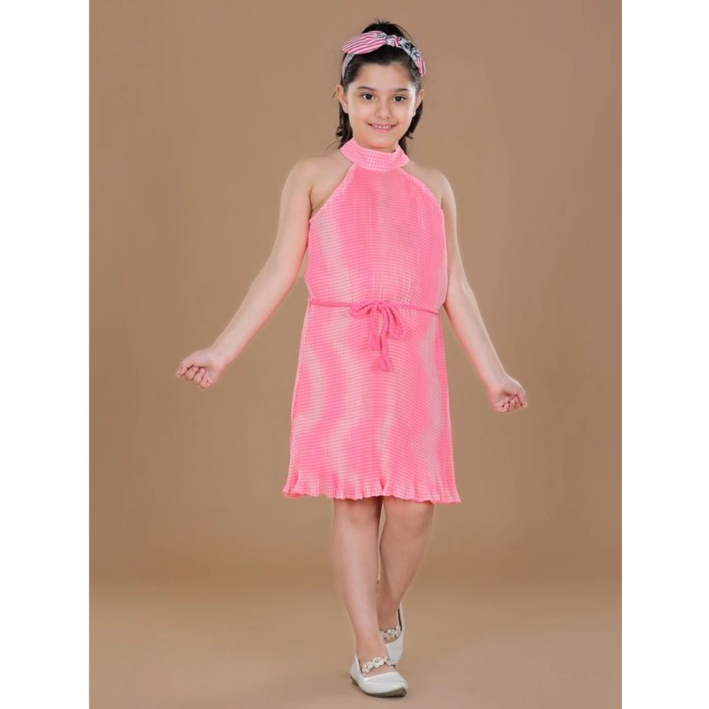 Generic Girl's Polyester Crepe Printed Sleeveless Round Neck Dress (Pink) Generic Girl's Polyester Crepe Printed Sleeveless Round Neck Dress (Pink)