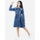 Generic Girl's Denim Solid Long Sleeve Round Neck Dress (Blue) Generic Girl's Denim Solid Long Sleeve Round Neck Dress (Blue)